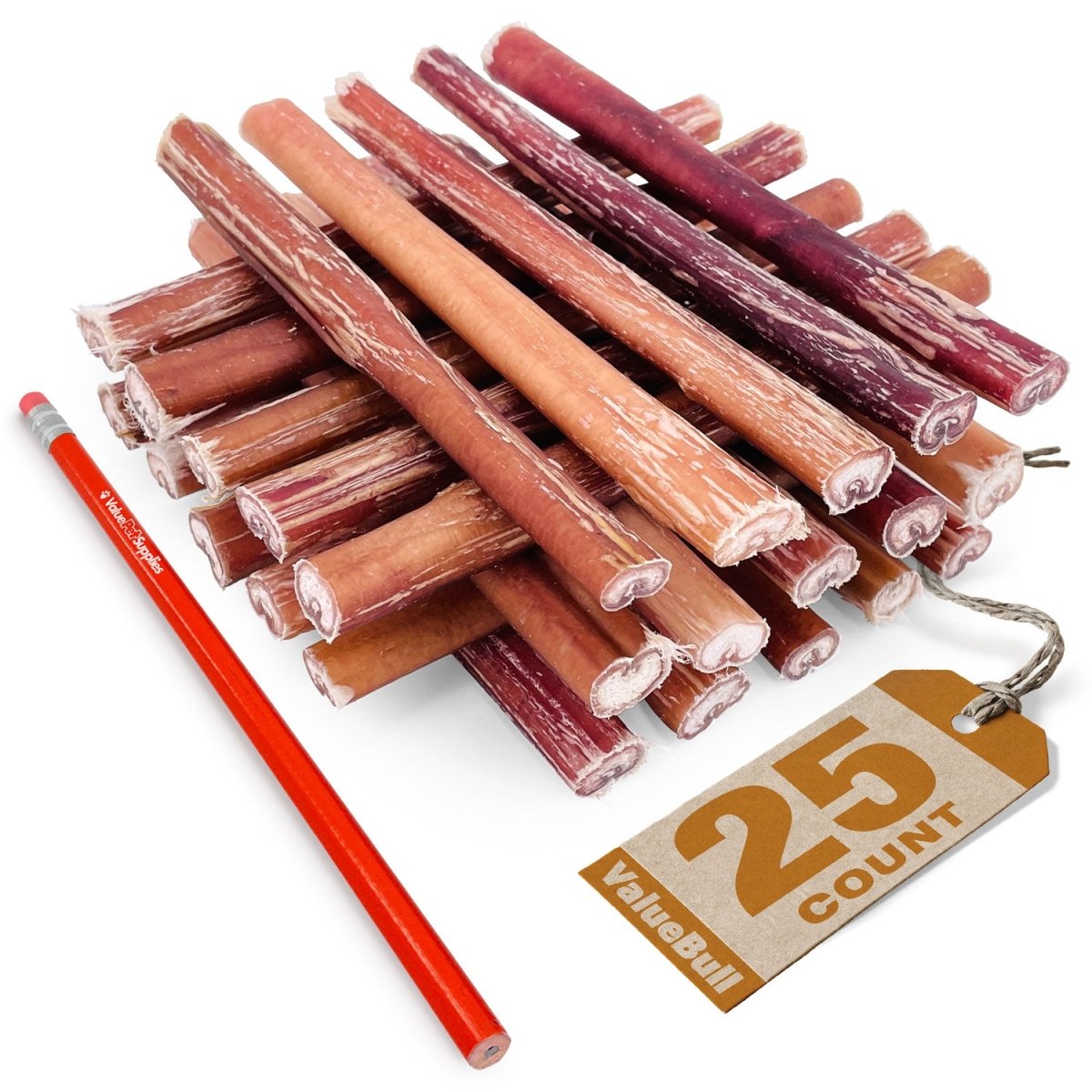 ValueBull Bully Sticks, Low Odor Premium Dog Chews, Medium 6", 25 ct - ValuePetSupplies