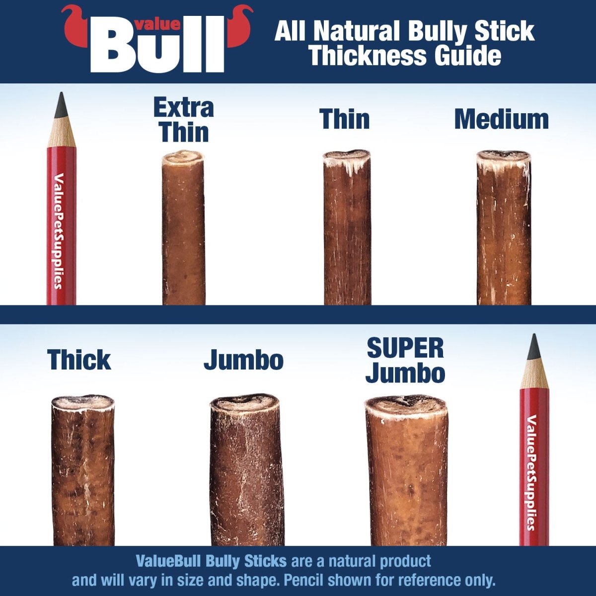 ValueBull Bully Sticks, Low Odor Premium Dog Chews, Thick 6", 200 ct BULK PACK - ValuePetSupplies