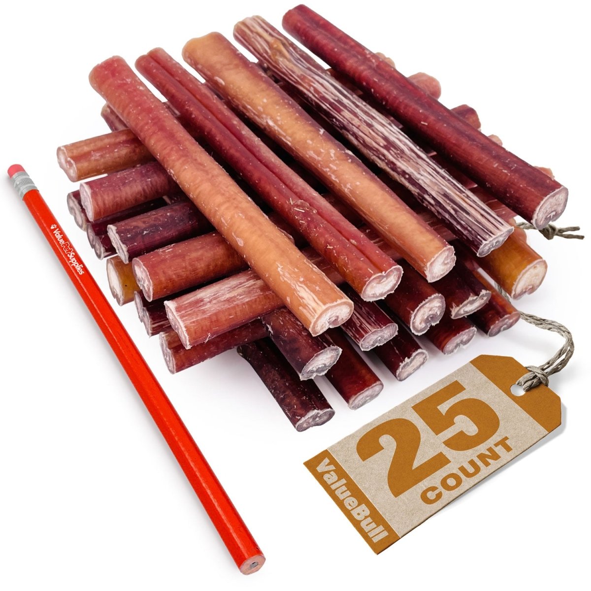 ValueBull Bully Sticks, Low Odor Premium Dog Chews, Thick 6", 25 ct - ValuePetSupplies