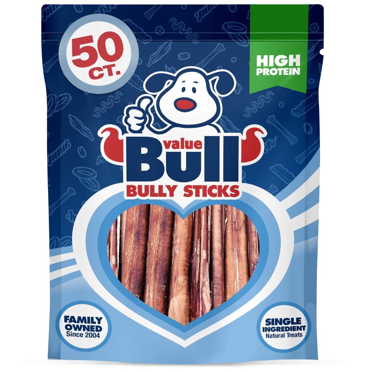 ValueBull Bully Sticks, Low Odor Premium Dog Chews, Thin 6", 50 ct - ValuePetSupplies