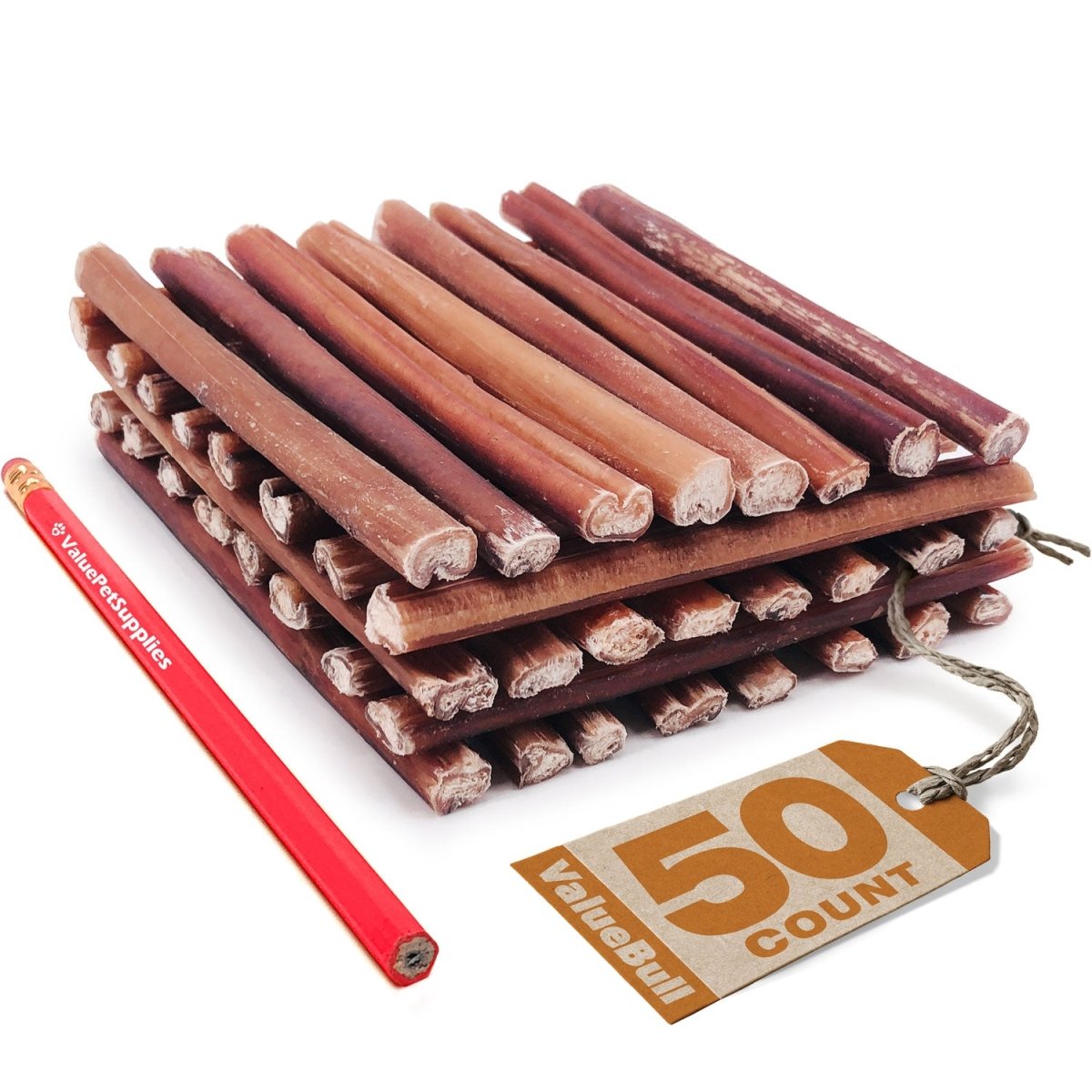 ValueBull Bully Sticks, Low Odor Premium Dog Chews, Thin 6", 50 ct - ValuePetSupplies