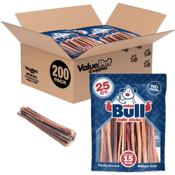 ValueBull Bully Sticks, Low Odor Premium Dog Chews, Medium 12", 200 ct - ValuePetSupplies