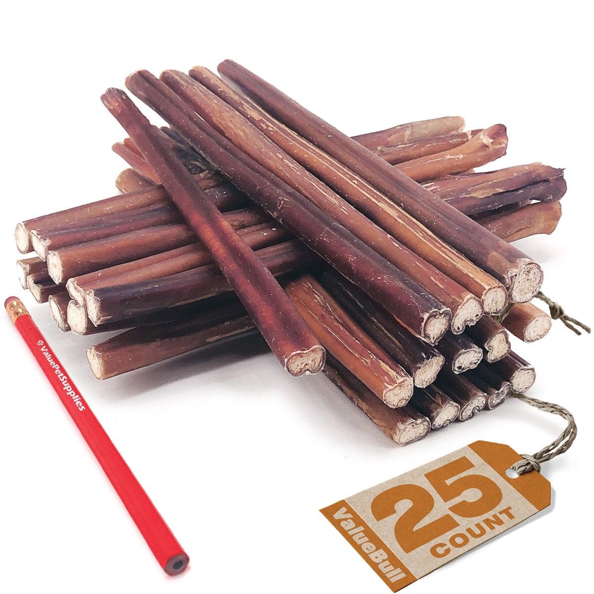 ValueBull Bully Sticks, Low Odor Premium Dog Chews, Medium 12", 25 ct - ValuePetSupplies