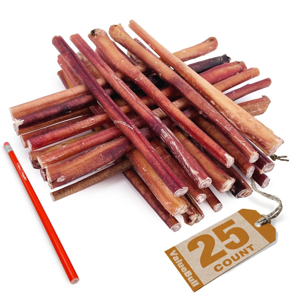 ValueBull Bully Sticks, Low Odor Premium Dog Chews, Thick 12", 25 ct - ValuePetSupplies