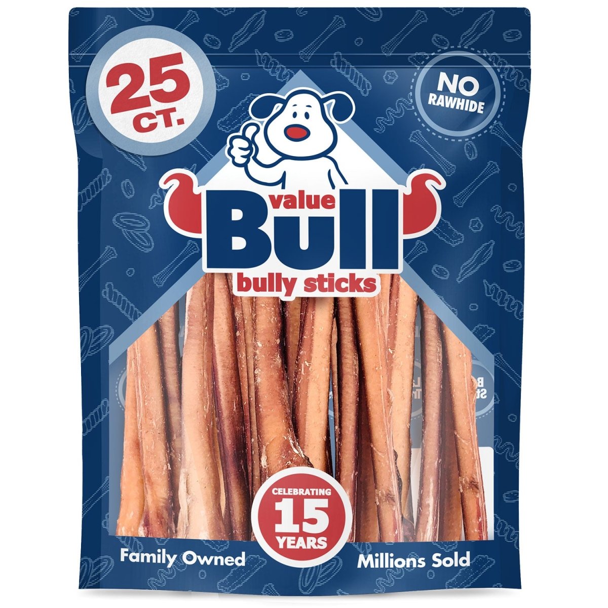 ValueBull Bully Sticks, Low Odor Premium Dog Chews, Thick 12", 25 ct - ValuePetSupplies