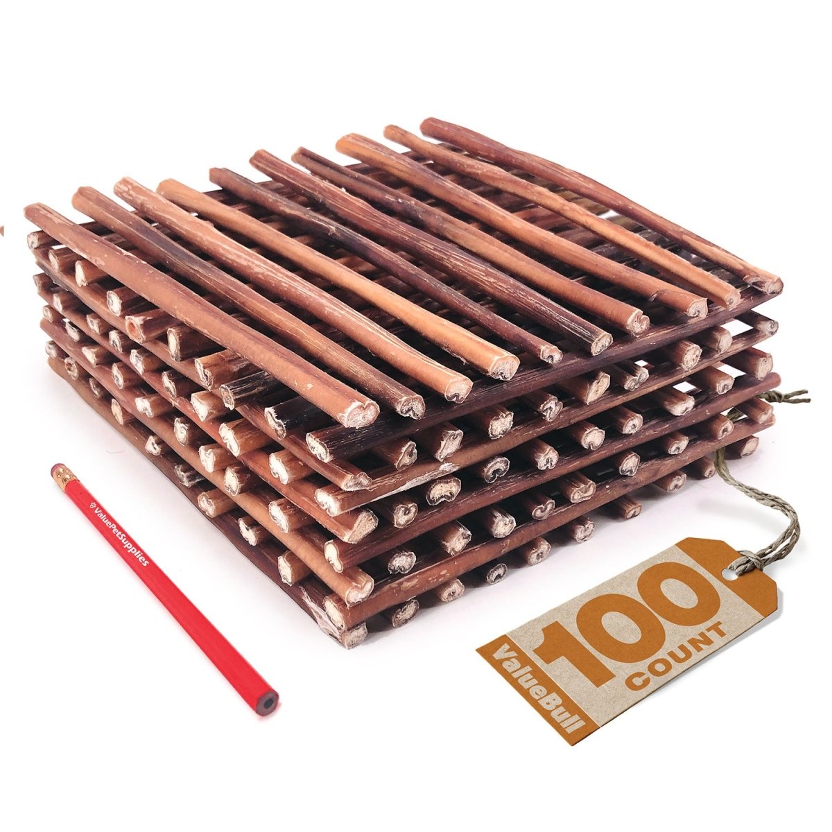 ValueBull Bully Sticks, Low Odor Premium Dog Chews, Thin 12", 100 ct - ValuePetSupplies
