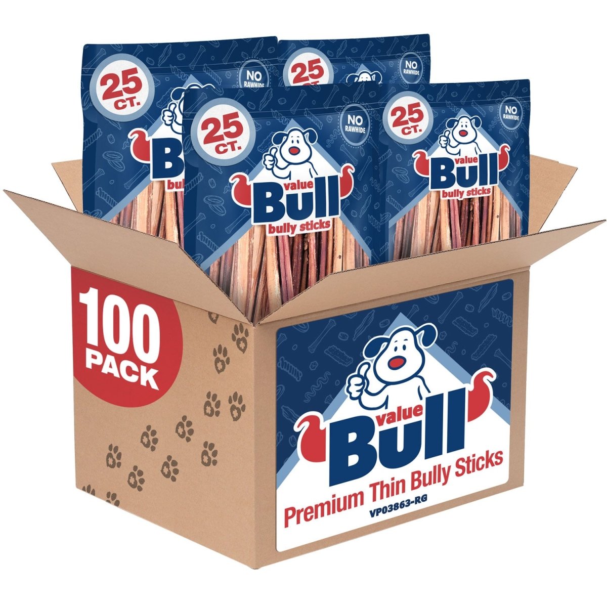 ValueBull Bully Sticks, Low Odor Premium Dog Chews, Thin 12", 100 ct - ValuePetSupplies