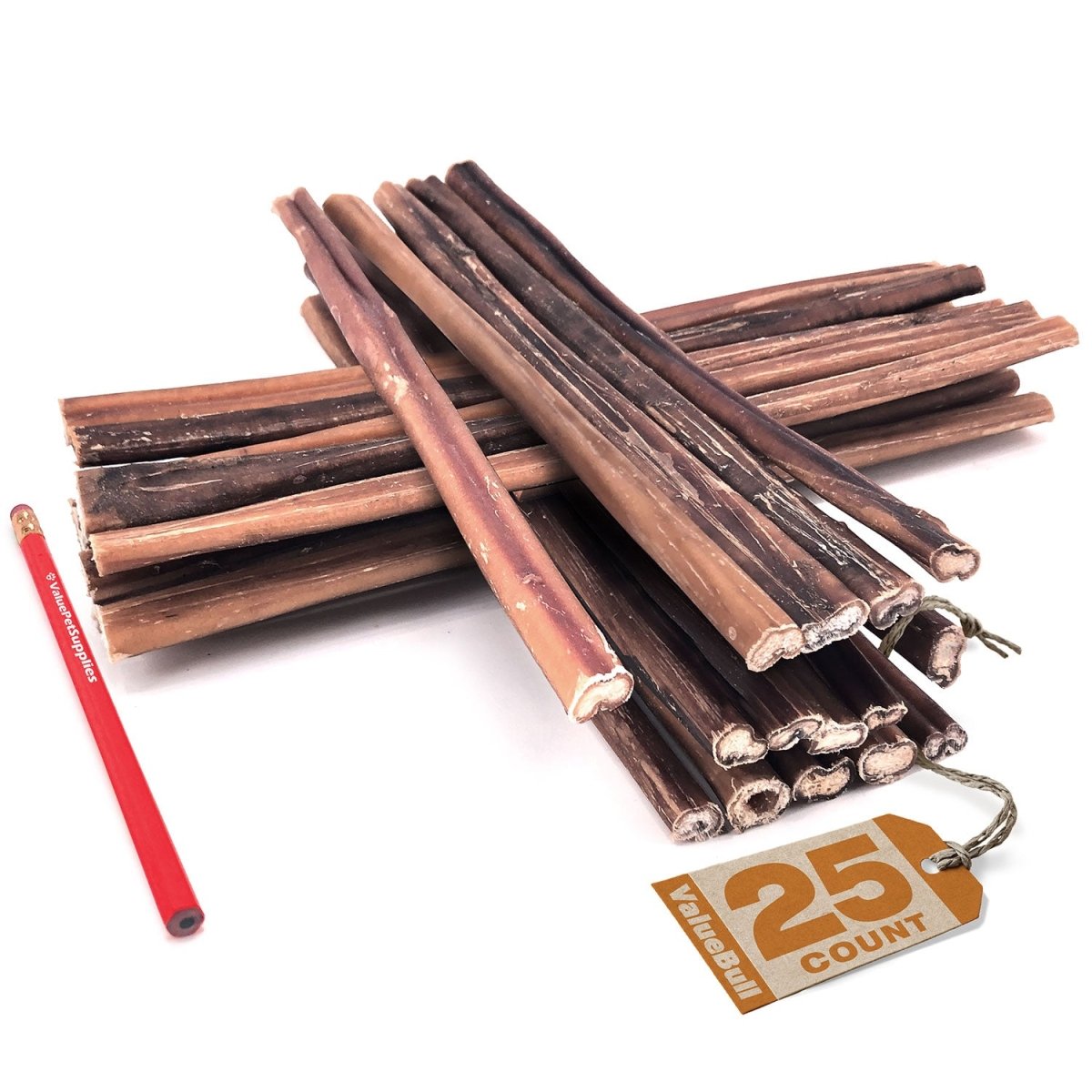 ValueBull Bully Sticks, Low Odor Premium Dog Chews, Thin 12", 25 ct - ValuePetSupplies