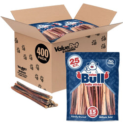 ValueBull Bully Sticks, Low Odor Premium Dog Chews, Thin 12", 400 ct - ValuePetSupplies