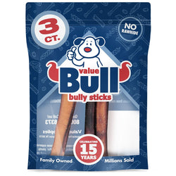 ValueBull Bully Sticks for Dogs, Jumbo 6 Inch, 3 Count (SAMPLE PACK) - ValuePetSupplies