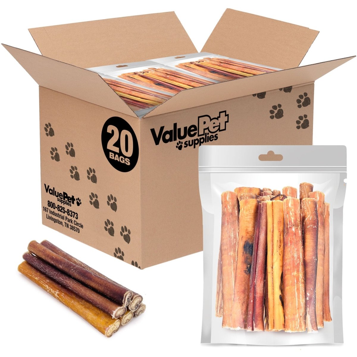 ValueBull Bully Sticks for Dogs, Thick 6 Inch, 400 Count RESALE PACKS (20 x 20 Count) - ValuePetSupplies