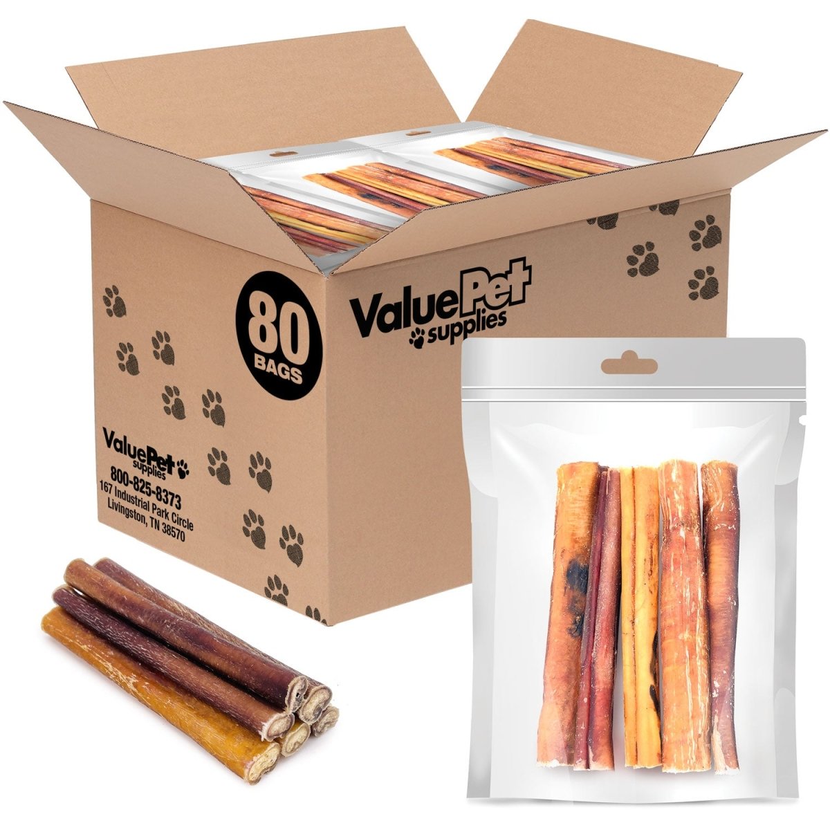 ValueBull Bully Sticks for Dogs, Thick 6 Inch, 400 Count RESALE PACKS (80 x 5 Count) - ValuePetSupplies