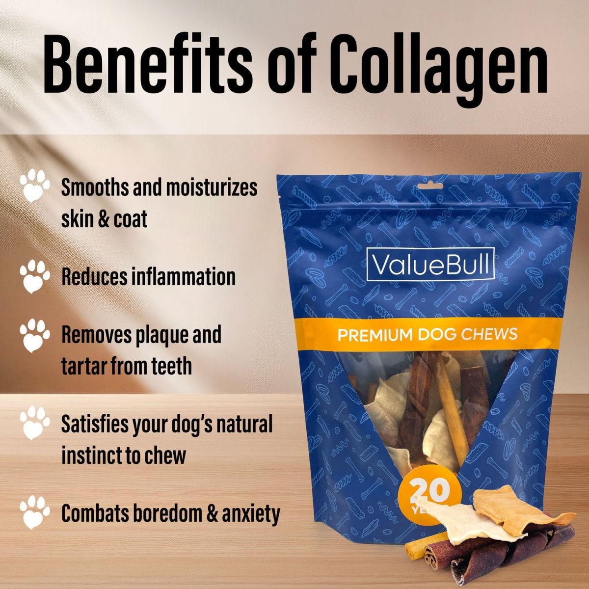 ValueBull USA Collagen Dog Chews Variety Mix, Fun Shapes, 20 Pound BULK PACK - ValuePetSupplies