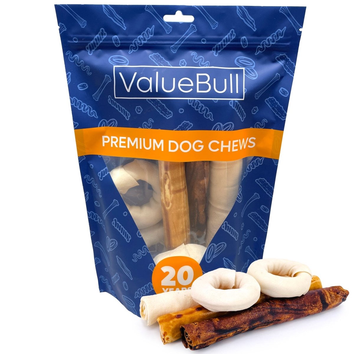 ValueBull USA Rawhide, Large Dog Variety Mix, Fun Shapes, 1 Pound - ValuePetSupplies