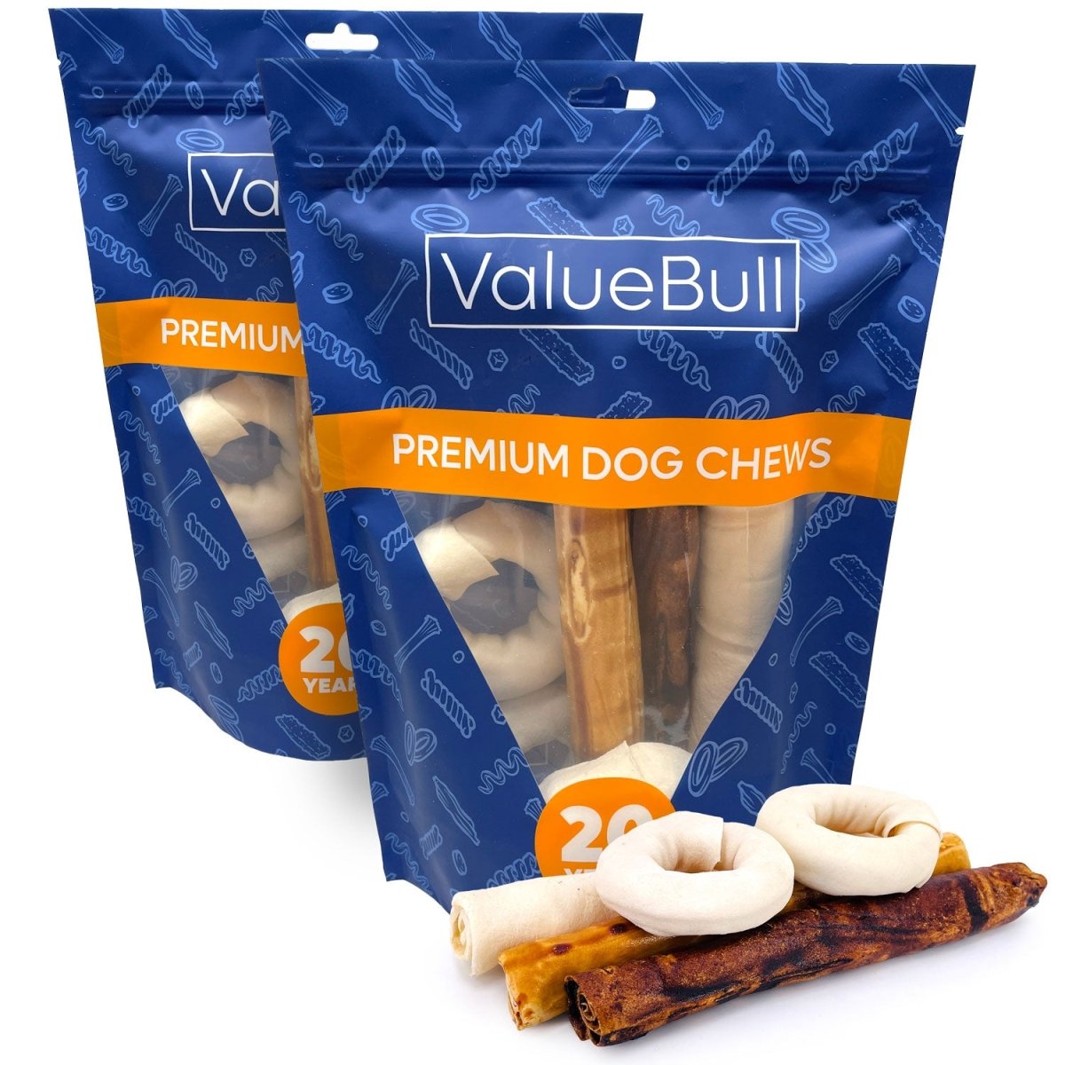 ValueBull USA Rawhide, Large Dog Variety Mix, Fun Shapes, 2 Pound - ValuePetSupplies