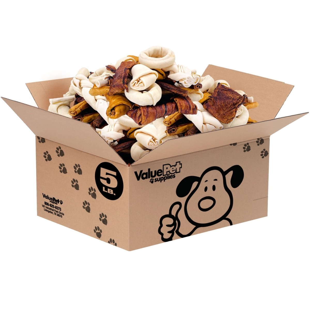 ValueBull USA Rawhide, Medium Dog Variety Mix, Fun Shapes, 5 Pound BULK PACK - ValuePetSupplies