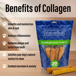 ValueBull USA Collagen Retriever Rolls, Dog Chews, Natural Beef, Chicken Infused, 6 Inch, 400 Count WHOLESALE PACK - ValuePetSupplies