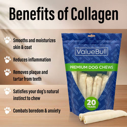 ValueBull USA Collagen Retriever Rolls, Dog Chews, Natural Beef, 6 Inch, 10 Count - ValuePetSupplies
