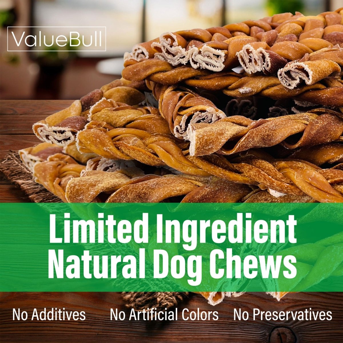 ValueBull USA Collagen Braids, Dog Chews, Natural Beef, Chicken Infused, Medium 6 Inch, 10 Count - ValuePetSupplies