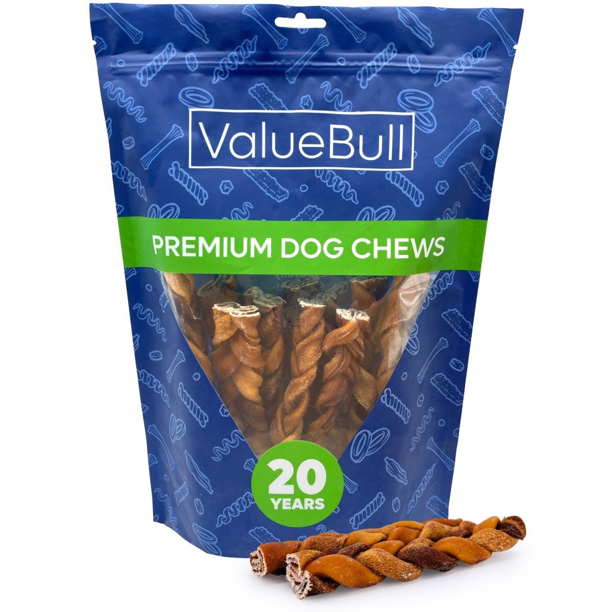 ValueBull USA Collagen Braids, Dog Chews, Natural Beef, Chicken Infused, Medium 6 Inch, 10 Count - ValuePetSupplies