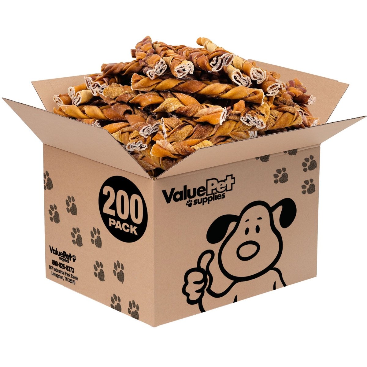 ValueBull USA Collagen Braids, Dog Chews, Natural Beef, Chicken Infused, Medium 6 Inch, 200 Count BULK PACK - ValuePetSupplies