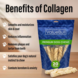 ValueBull USA Collagen Braids, Dog Chews, Natural Beef, Medium 6 Inch, 400 Count WHOLESALE PACK - ValuePetSupplies