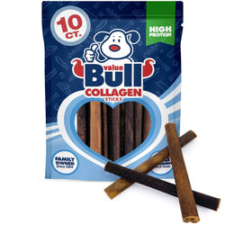 ValueBull USA Collagen Sticks For Dogs, Bully Sticks & Rawhide Alternative, Medium 6 Inch, 10 Count - ValuePetSupplies