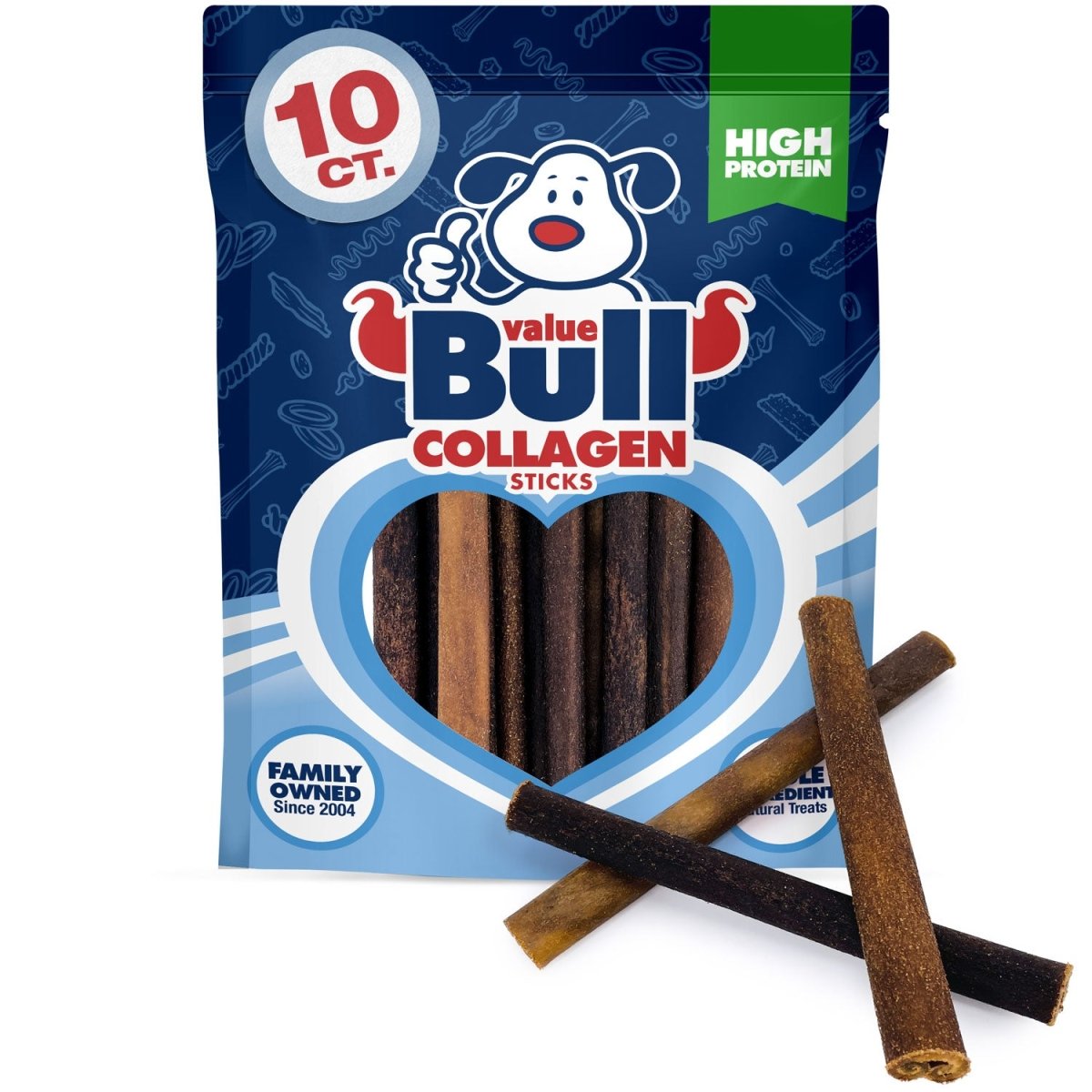 ValueBull USA Collagen Sticks For Dogs, Bully Sticks & Rawhide Alternative, Medium 6 Inch, 10 Count - ValuePetSupplies