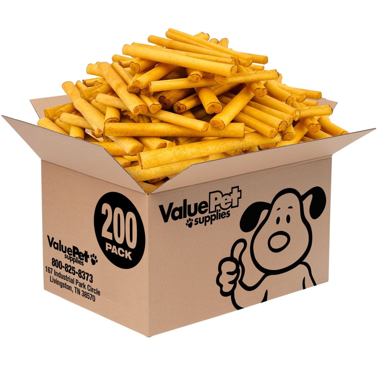 ValueBull USA Collagen Sticks, Beef Dog Chews, Lightly Smoked, Medium 6 Inch, 200 Count BULK PACK - ValuePetSupplies