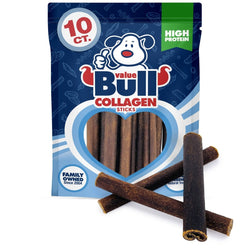 ValueBull USA Collagen Sticks For Dogs, Bully Sticks & Rawhide Alternative, Thick 6 Inch, 10 Count - ValuePetSupplies