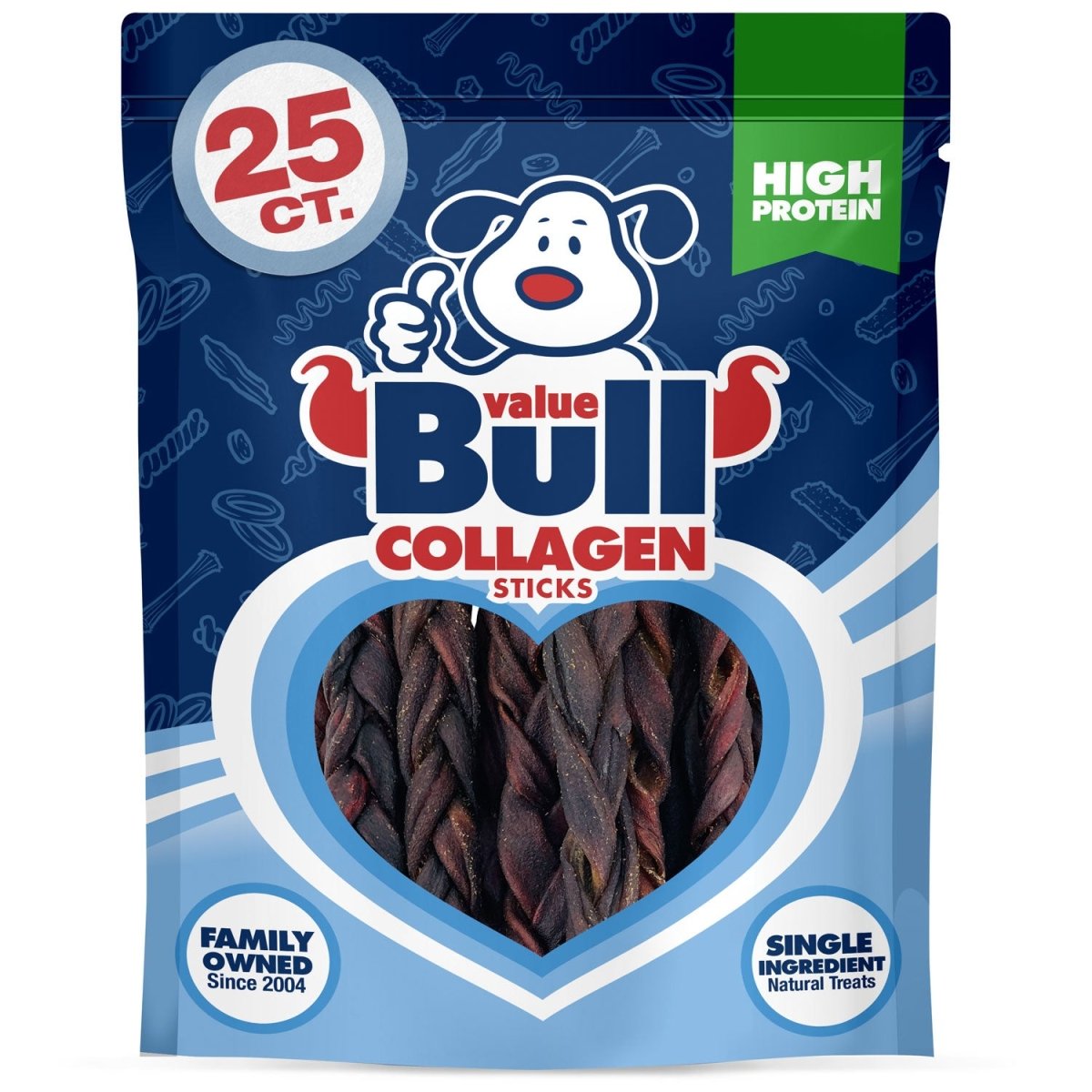 ValueBull USA Collagen Braided Sticks for Dogs, 6 Inch Thin Chews, Natural Dog Treats, 25 Count - 25