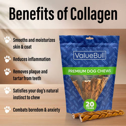 ValueBull USA Collagen Braids, Dog Chews, Natural Beef, Chicken Infused, Thin 6 Inch, 10 Count - ValuePetSupplies
