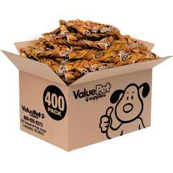 ValueBull USA Collagen Braids, Dog Chews, Natural Beef, Chicken Infused, Thin 6 Inch, 400 Count WHOLESALE PACK - ValuePetSupplies