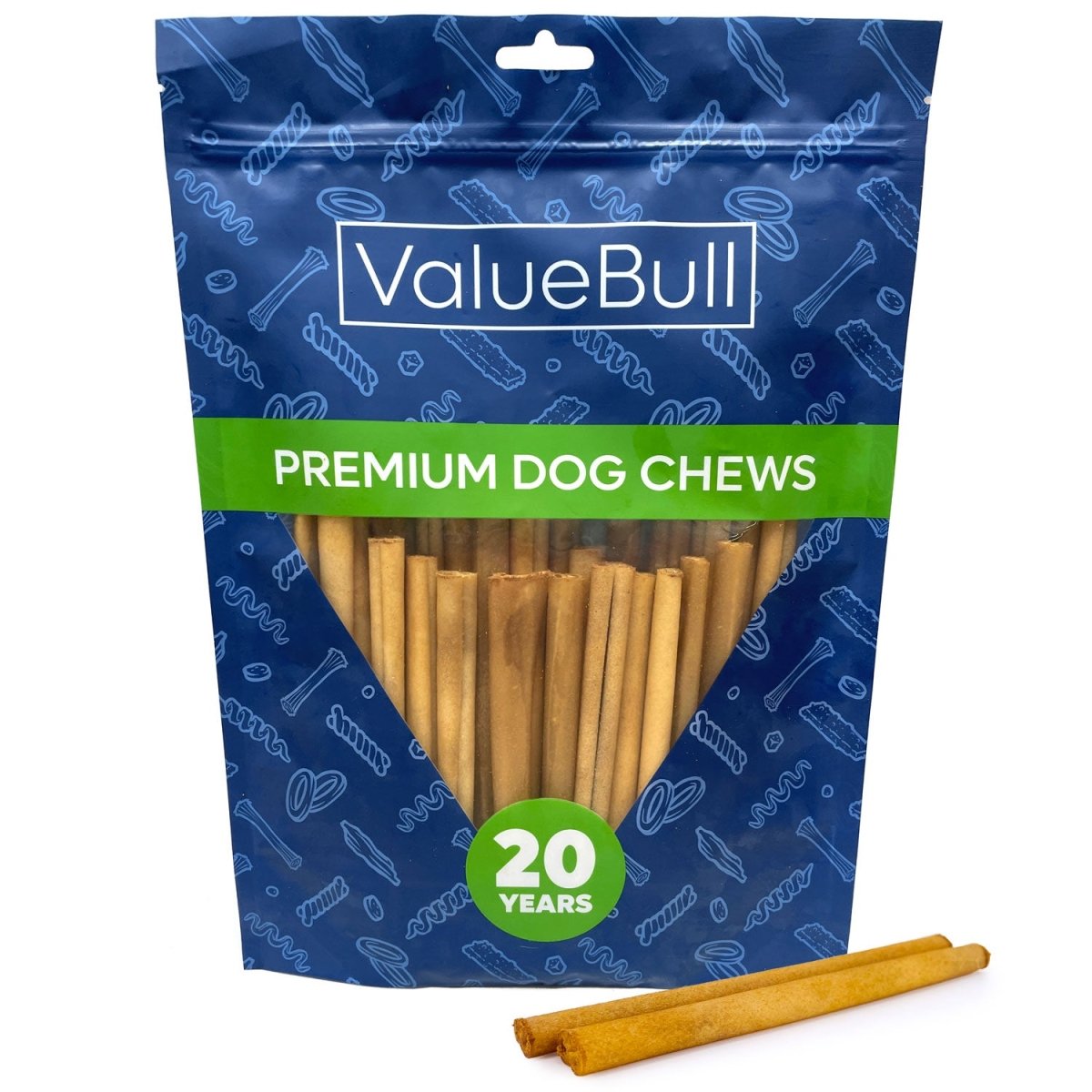ValueBull USA Collagen Sticks for Small Dogs, 6 Inch Thin Chews, Natural Lightly Smoked Dog Treats, 25 Count - ValuePetSupplies