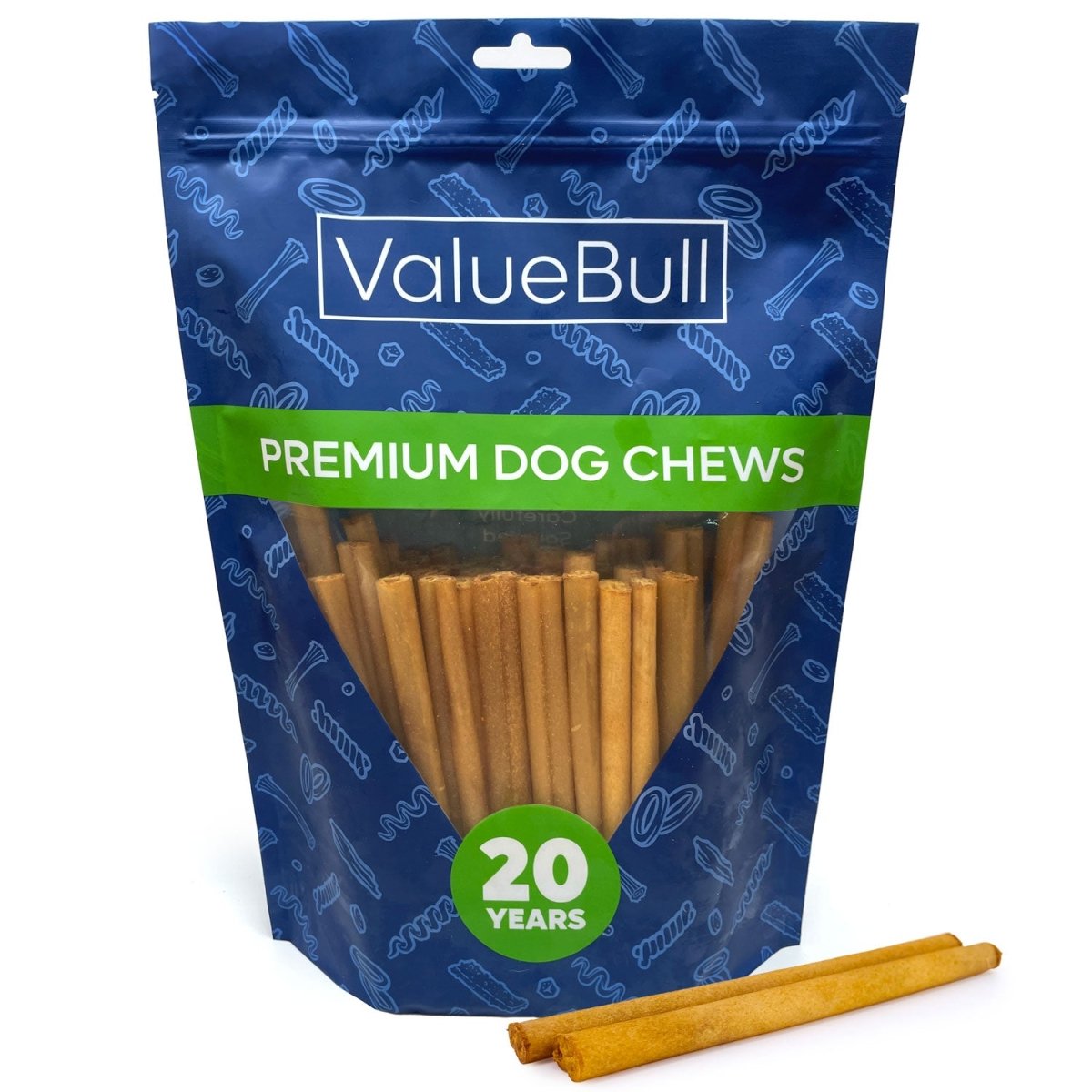 ValueBull USA Collagen Sticks, Beef Dog Chews, Lightly Smoked, Thin 6 Inch, 50 Count - ValuePetSupplies