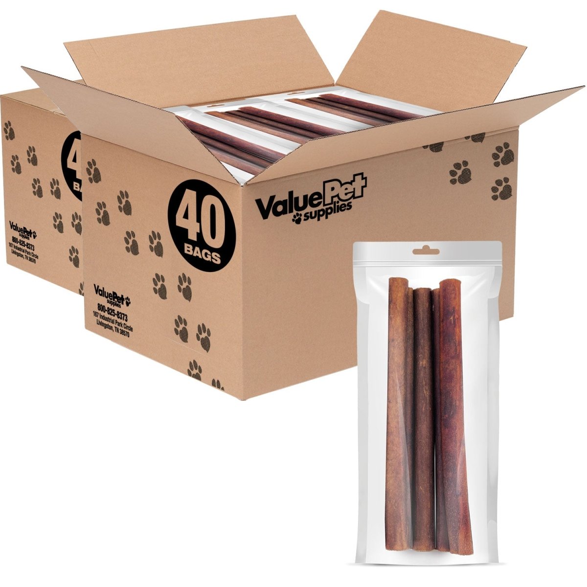 ValueBull USA Collagen Sticks For Dogs, Bully Sticks & Rawhide Alternative, Jumbo 12 Inch, 400 Count RESALE PACKS (80 x 5 Count) - ValuePetSupplies
