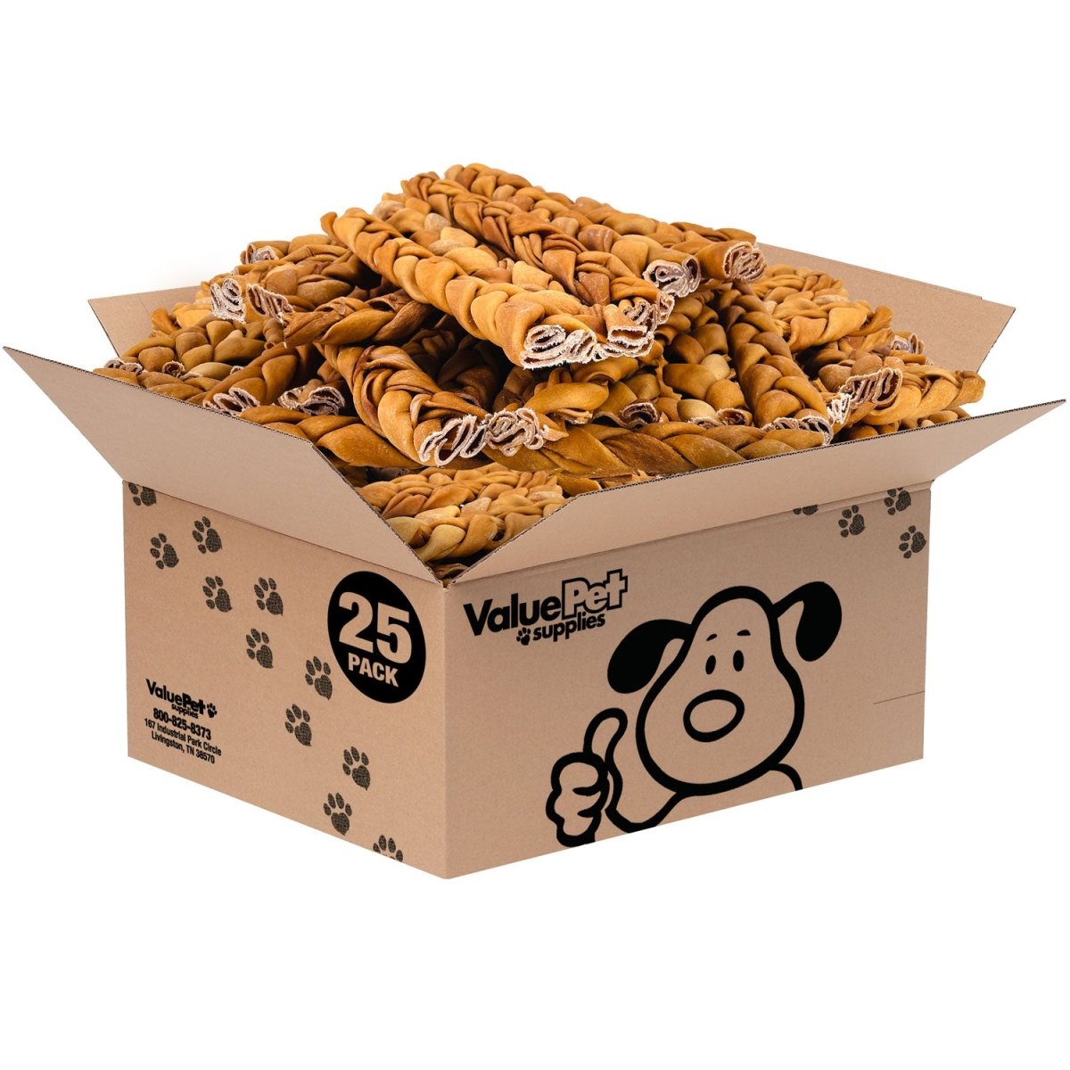 ValueBull USA Collagen Braids, Dog Chews, Natural Beef, Chicken Infused, Medium, 12 Inch, 25 Count BULK PACK - ValuePetSupplies