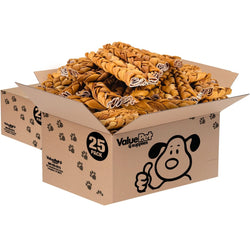 ValueBull USA Collagen Braids, Dog Chews, Natural Beef, Chicken Infused, Medium, 12 Inch, 50 Count BULK PACK - ValuePetSupplies