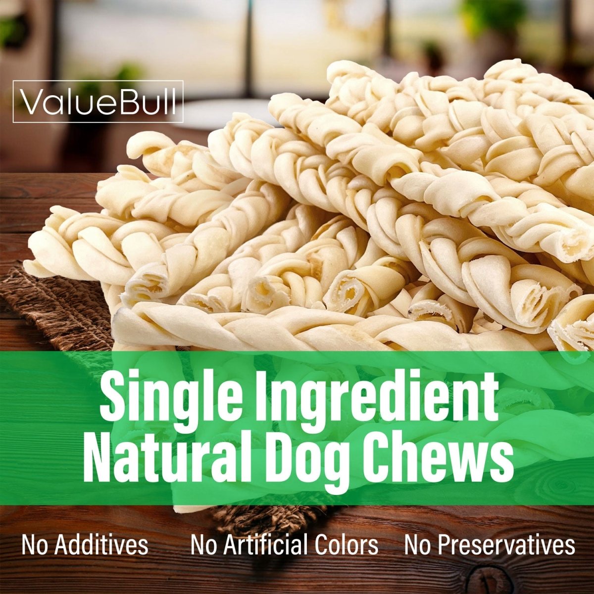 ValueBull USA Collagen Braids, Dog Chews, Natural Beef, Medium 12 Inch, 10 Count - ValuePetSupplies
