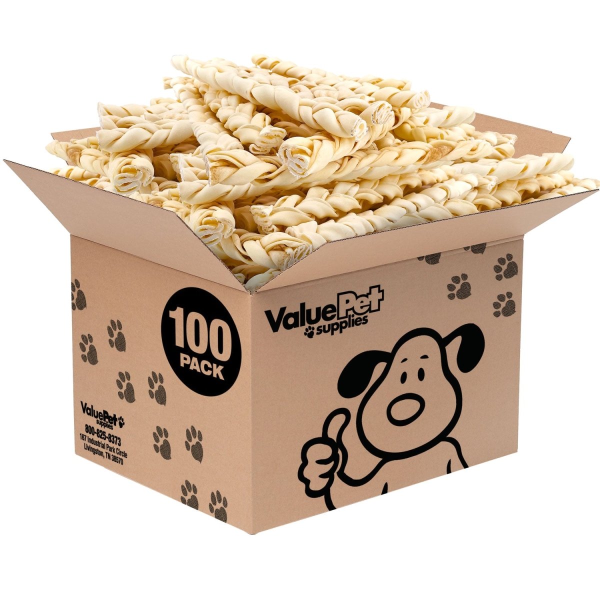 ValueBull USA Collagen Braids, Dog Chews, Natural Beef, Medium 12 Inch, 100 Count BULK PACK - ValuePetSupplies