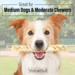 ValueBull USA Collagen Braids, Dog Chews, Natural Beef, Medium 12 Inch, 400 Count WHOLESALE PACK - ValuePetSupplies