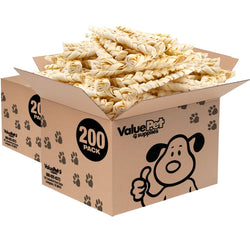 ValueBull USA Collagen Braids, Dog Chews, Natural Beef, Medium 12 Inch, 400 Count WHOLESALE PACK - ValuePetSupplies