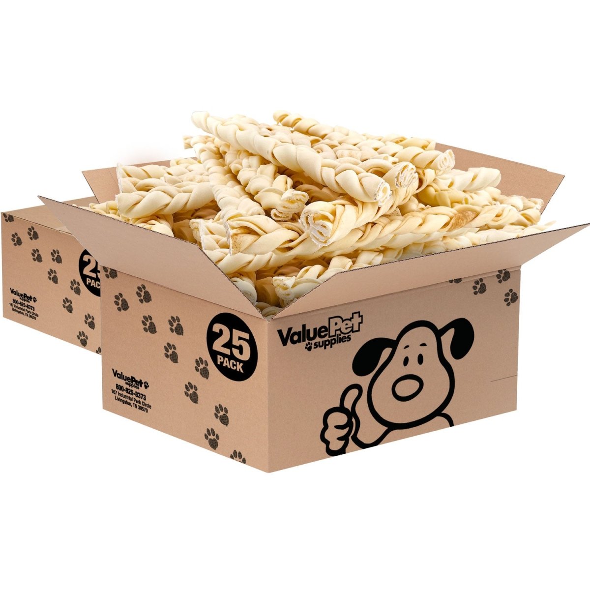 ValueBull USA Collagen Braids, Dog Chews, Natural Beef, Medium 12 Inch, 50 Count BULK PACK - ValuePetSupplies