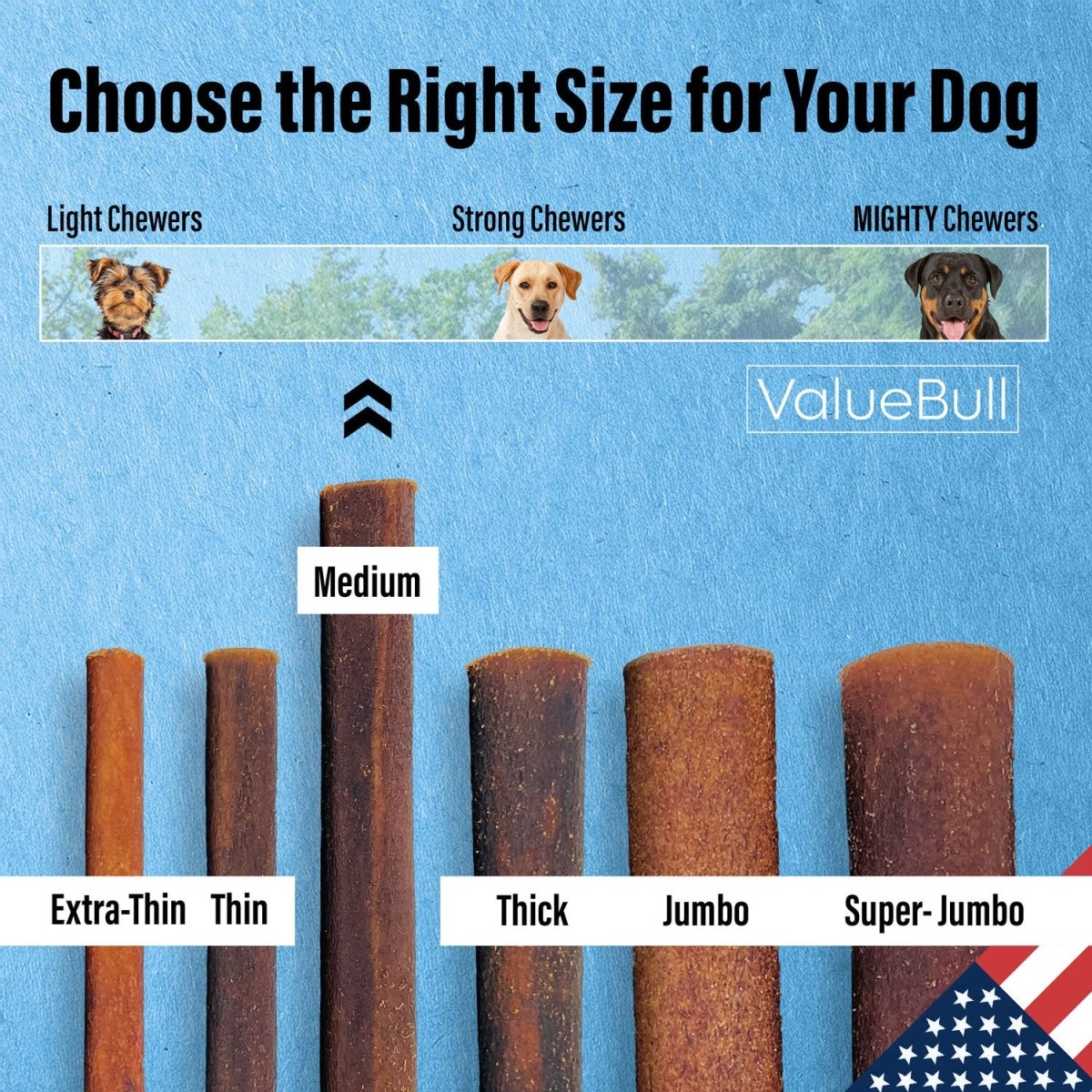 ValueBull USA Collagen Sticks For Dogs, Bully Sticks & Rawhide Alternative, Medium 12 Inch, 200 Count BULK PACK - ValuePetSupplies