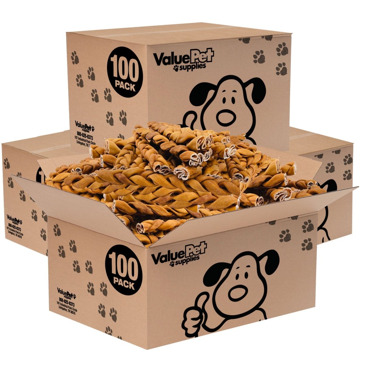 ValueBull USA Collagen Braids, Dog Chews, Natural Beef, Chicken Infused, Thick, 12 Inch, 400 Count WHOLESALE PACK - ValuePetSupplies