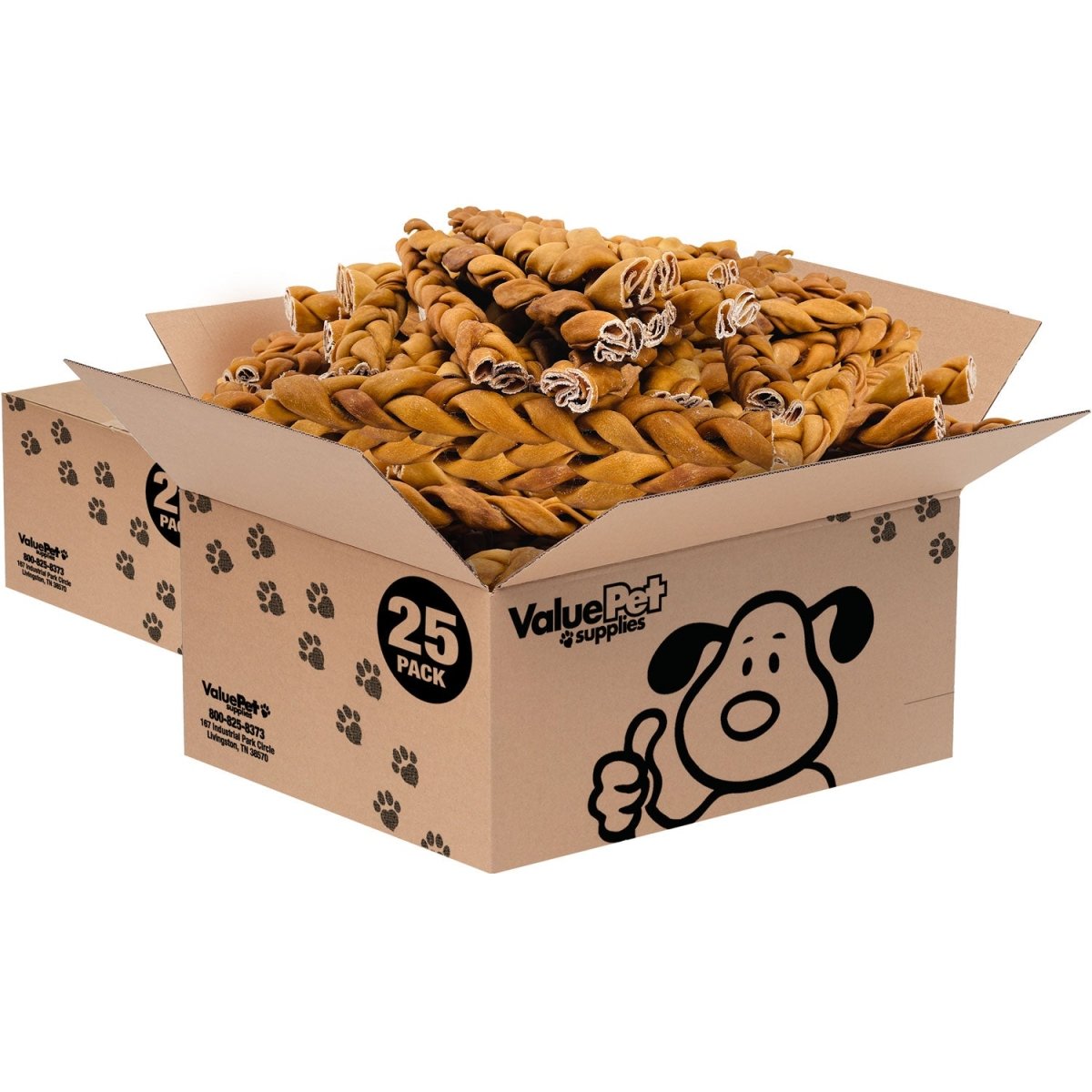 ValueBull USA Collagen Braids, Dog Chews, Natural Beef, Chicken Infused, Thick, 12 Inch, 50 Count BULK PACK - ValuePetSupplies