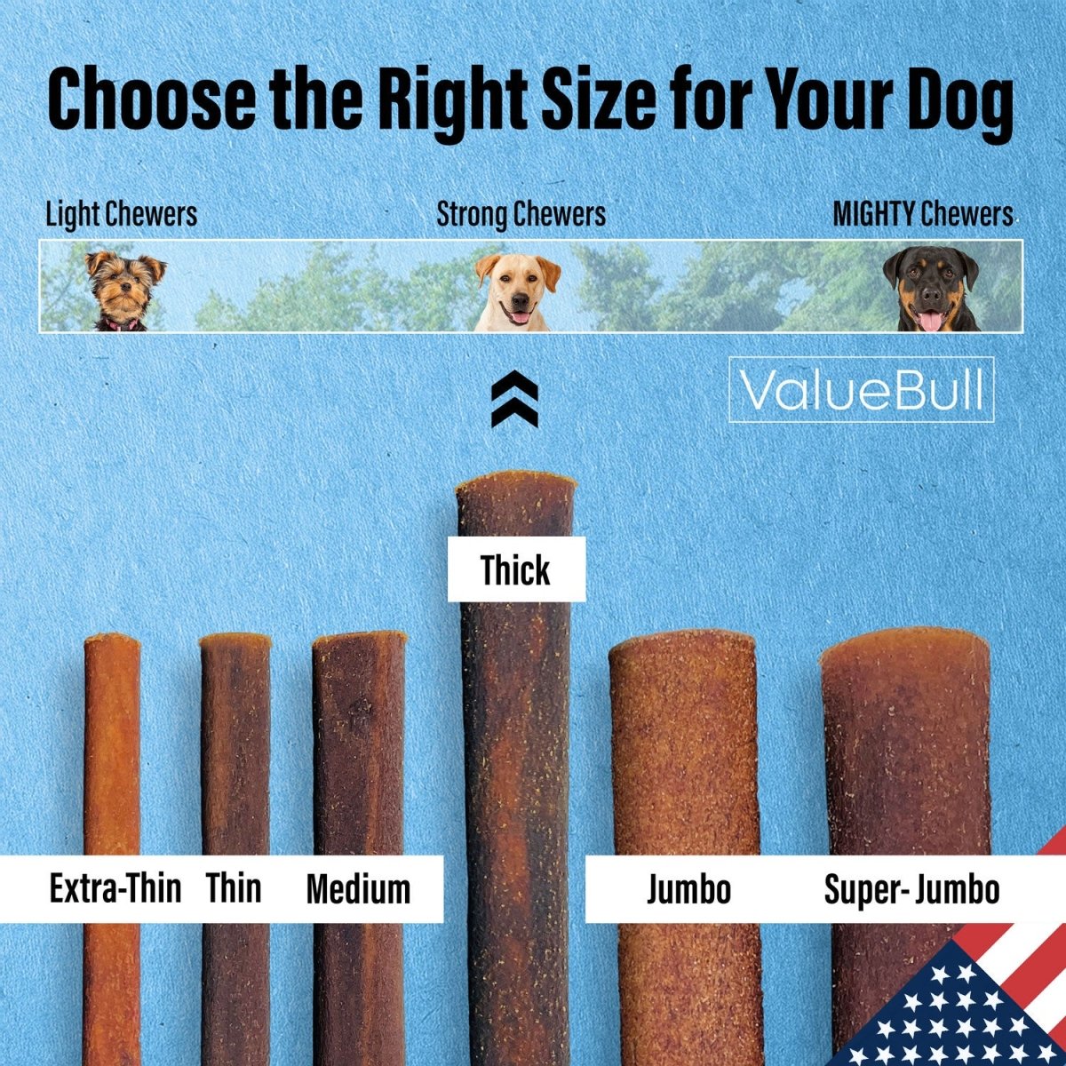 ValueBull USA Beef Collagen Sticks for Dogs, 12 Inch Thick Chews, 200 Count Wholesale Pack