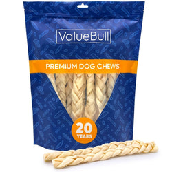 ValueBull USA Collagen Braids, Dog Chews, Natural Beef, Thin 12 Inch, 10 Count - ValuePetSupplies