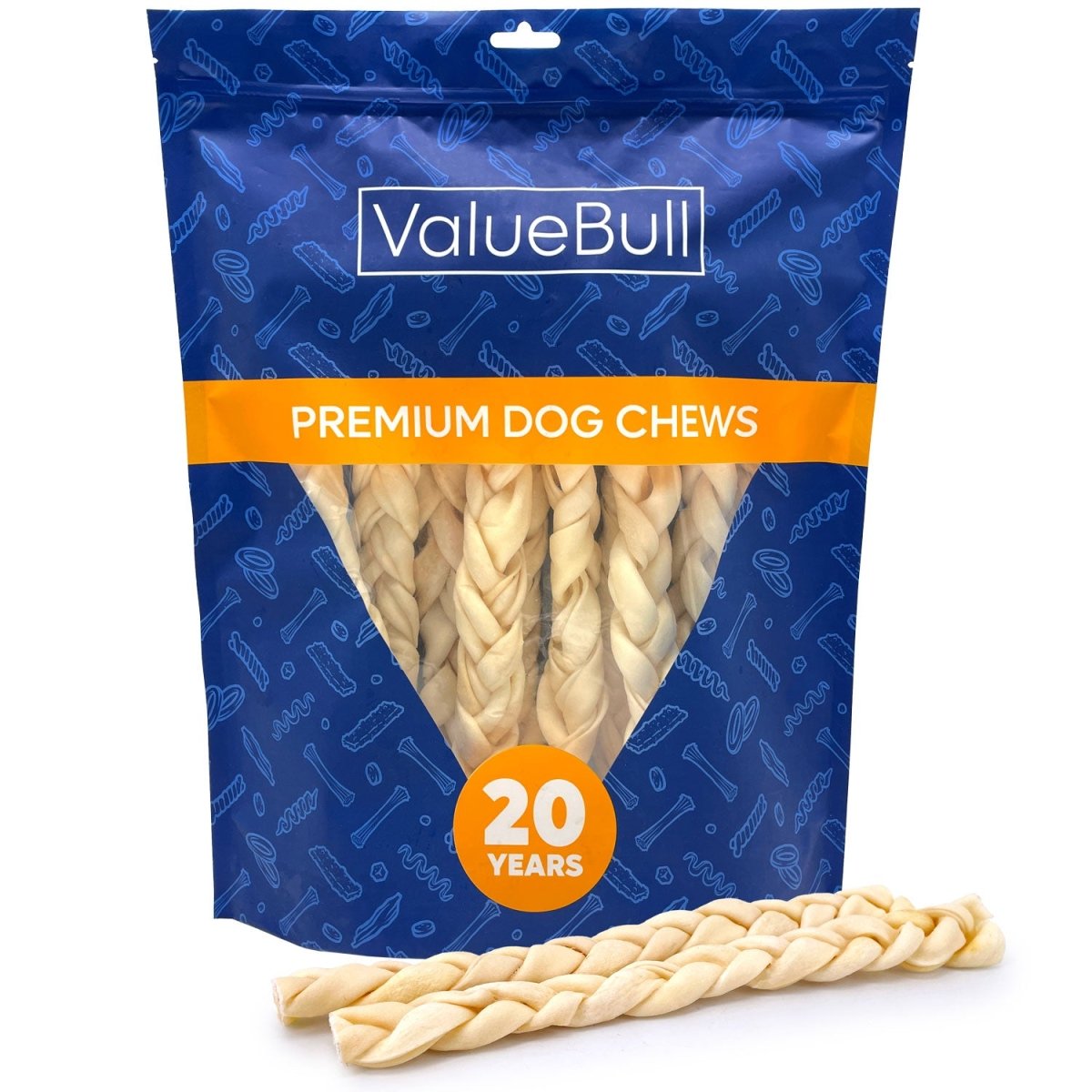 ValueBull USA Collagen Braids, Dog Chews, Natural Beef, Thin 12 Inch, 10 Count - ValuePetSupplies