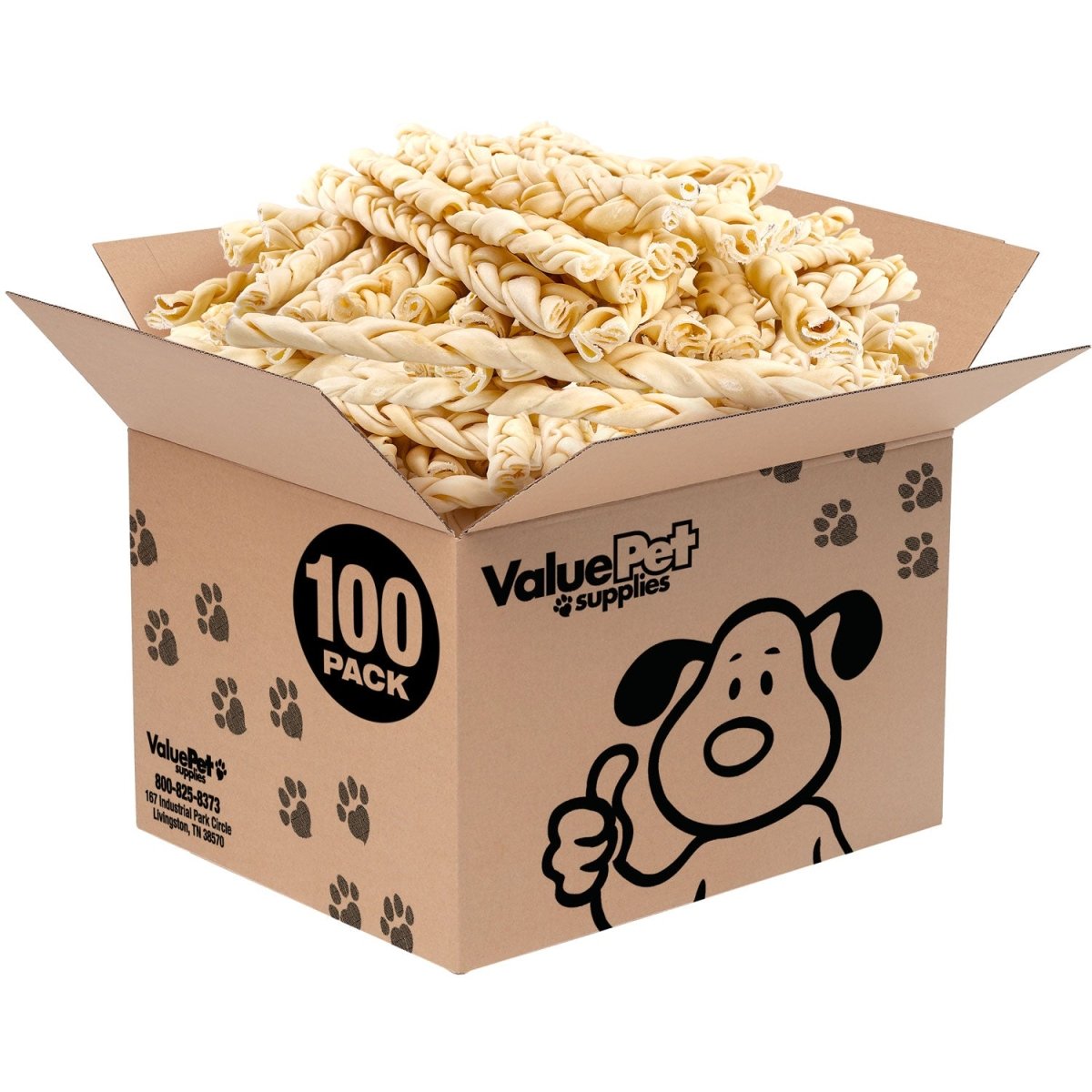 ValueBull USA Collagen Braids, Dog Chews, Natural Beef, Thin 12 Inch, 100 Count BULK PACK - ValuePetSupplies